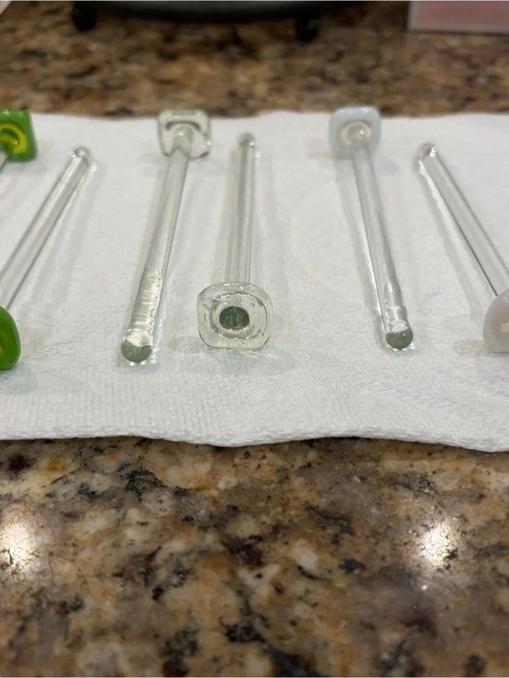 Clear Glass Stirring Rods with Green and White Ends - Pack